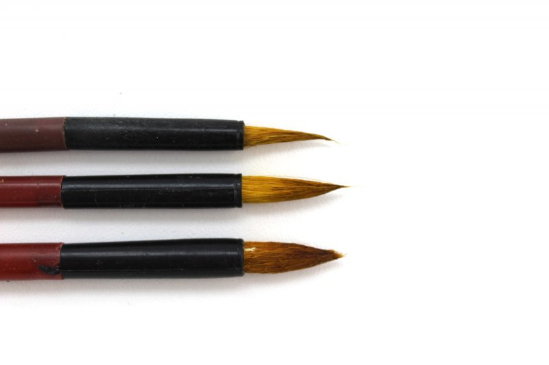 Set Of Three Chinese Pottery Brush Wolf Hair Brushes